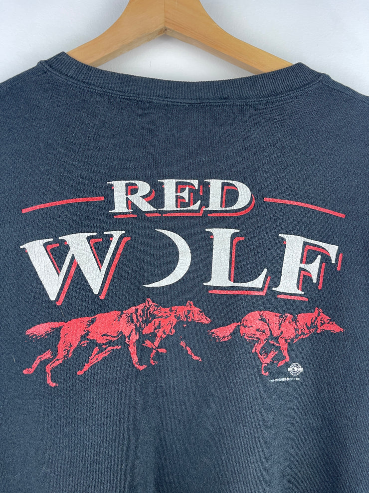 Vintage 90s Red Wolf Beer Follow Your Instincts Black Crewneck