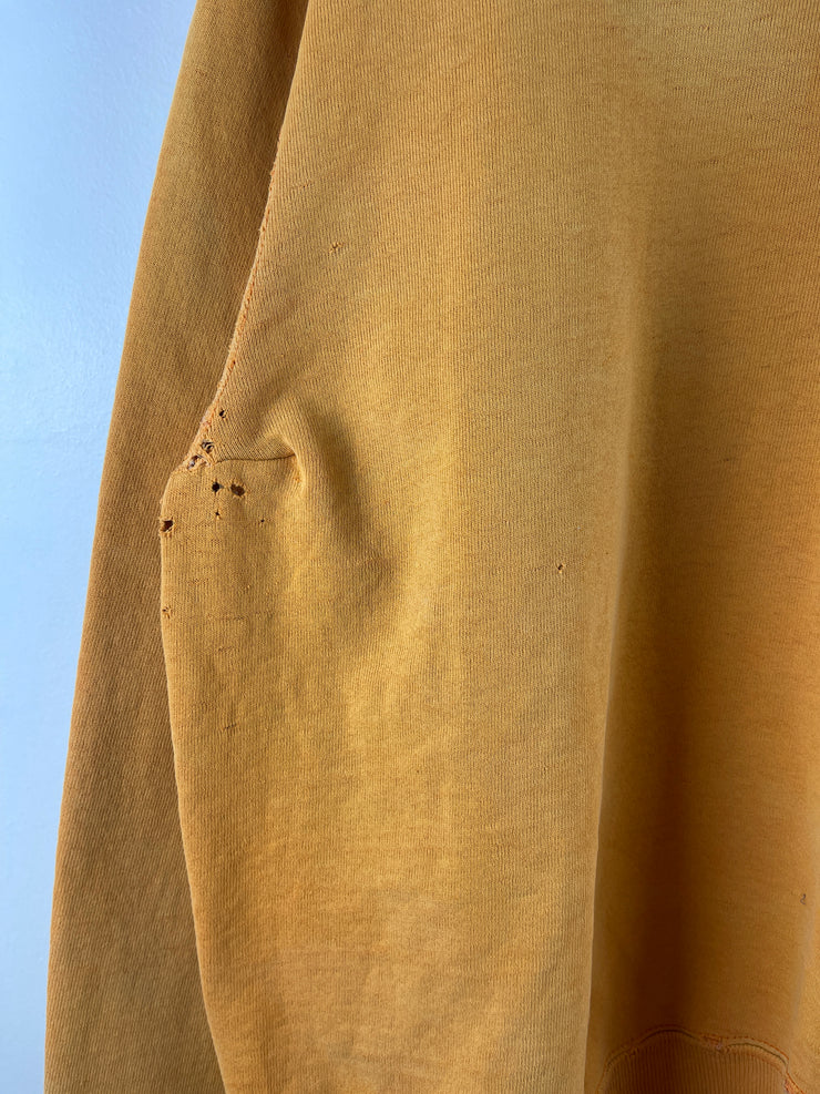 Vintage 90s Champion Embroidered Spellout Thrashed Mustard Yellow Crewneck