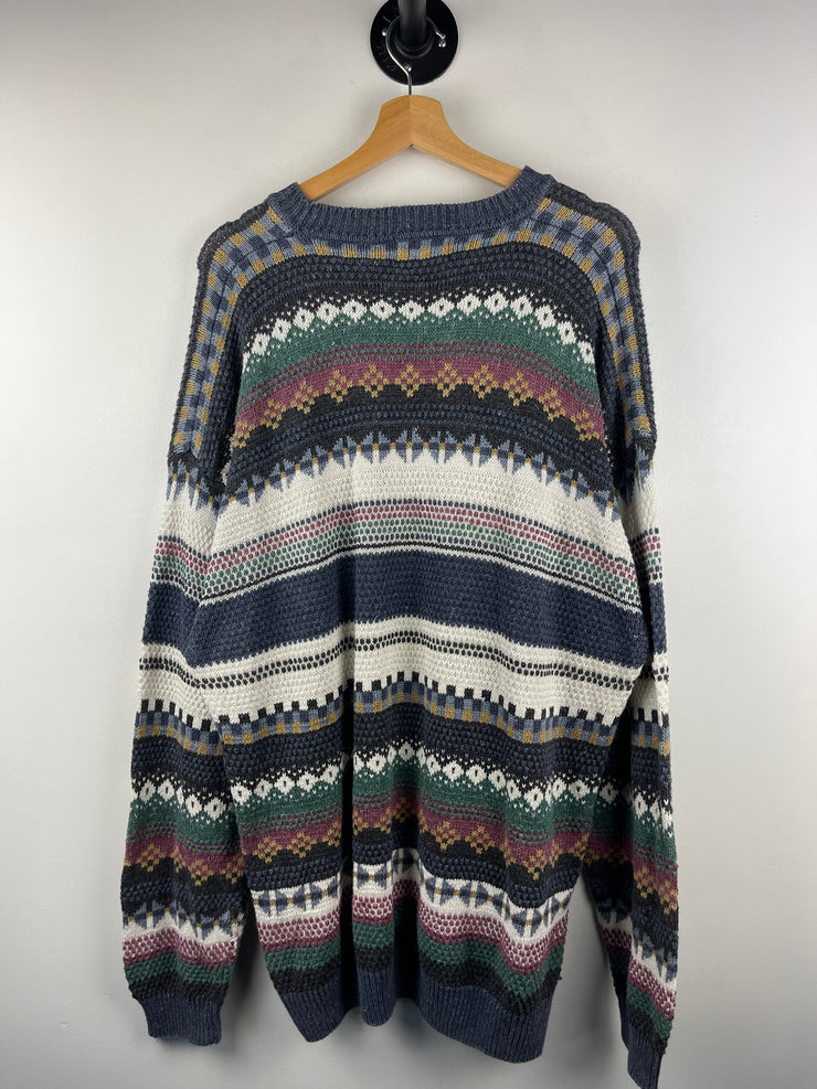 Vintage 90s Etchings Pattern Multi Colour Knit Sweater