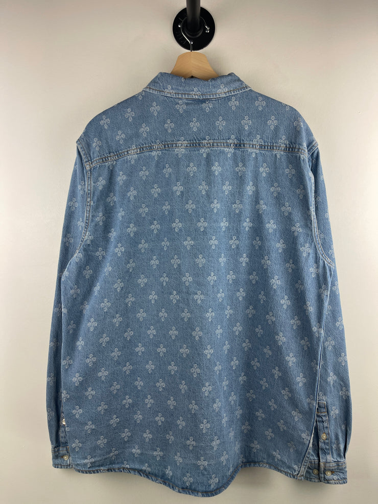 OVO Monogram Blue Denim Button Up Long Sleeve Shirt