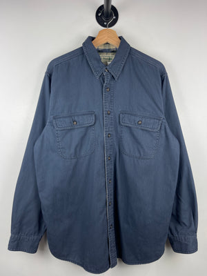 Vintage 90s LL Bean Navy Flannel Lined Long Sleeve Button Up Shirt