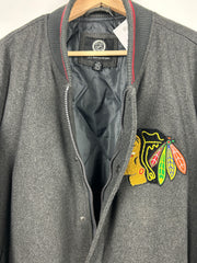 Vintage NHL Carl Banks Chicago Blackhawks Grey Wool Varsity Jacket