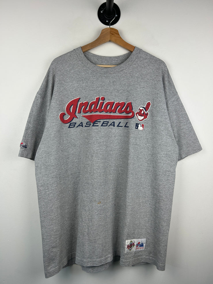 Vintage MLB Majestic Cleveland Indians Baseball Grey Tee