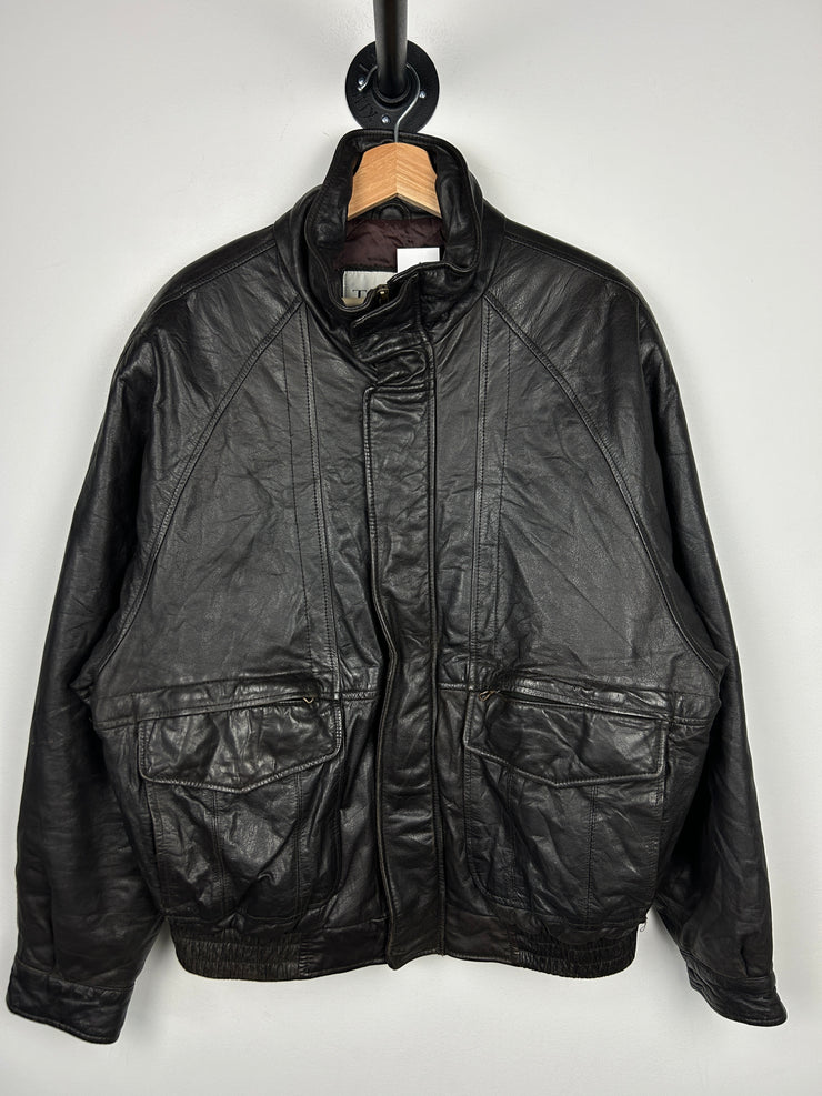 Vintage London Fog Town Brown Cropped Leather Bomber Jacket