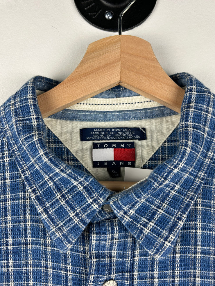 Vintage 90s Tommy Hilfiger Checkered Blue Button Up Long Sleeve Shirt