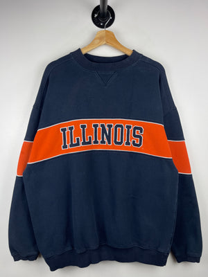 Vintage 90s Illinois University Embroidered Navy & Orange Crewneck