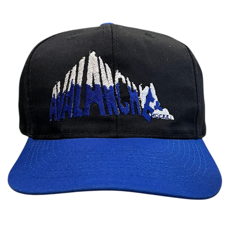 Vintage 90s Avalanche Hockey Black & Blue Snapback Hat