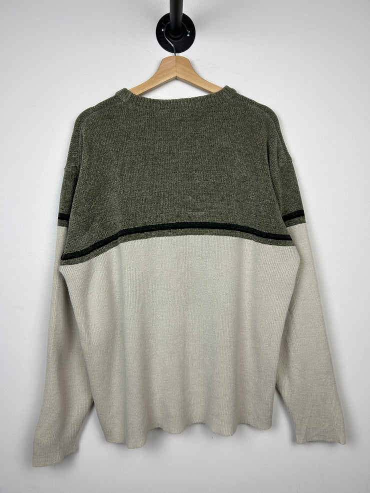 Vintage Faded Glory Cream & Olive Knit Sweater