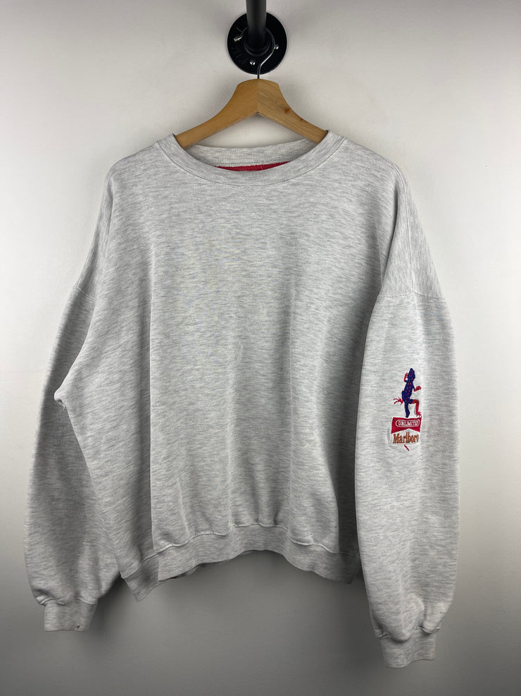 Vintage 90s Marlboro Lizard Embroidered Grey Crewneck