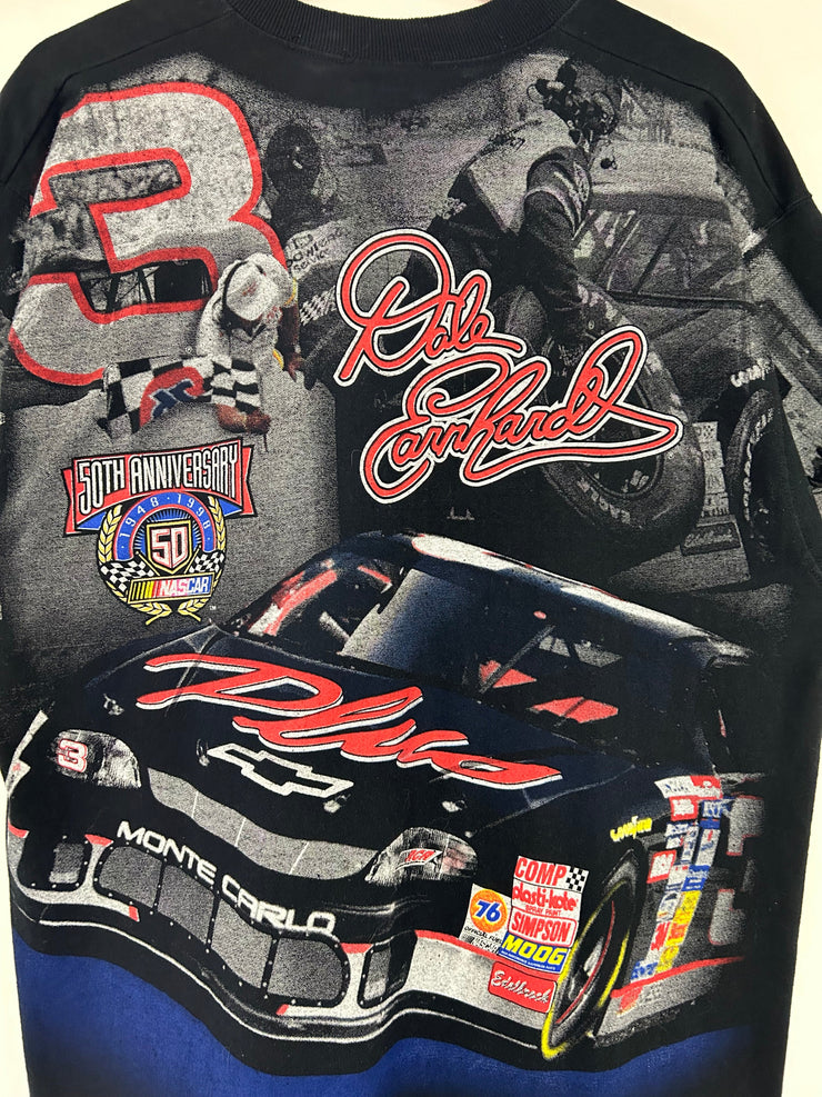 Vintage 1998 Nascar Dale Earnhardt 50th Anniversary AOP Black Tee