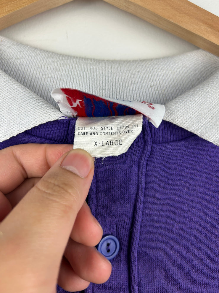 Vintage 80s Nutmeg LSU Purple & Yellow Collared Crewneck