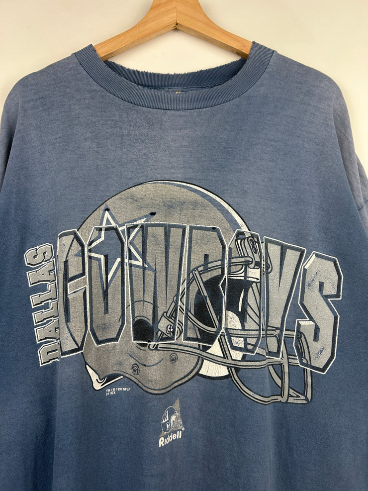 Vintage 90s NFL Dallas Cowboys Helmet Faded Blue Tee