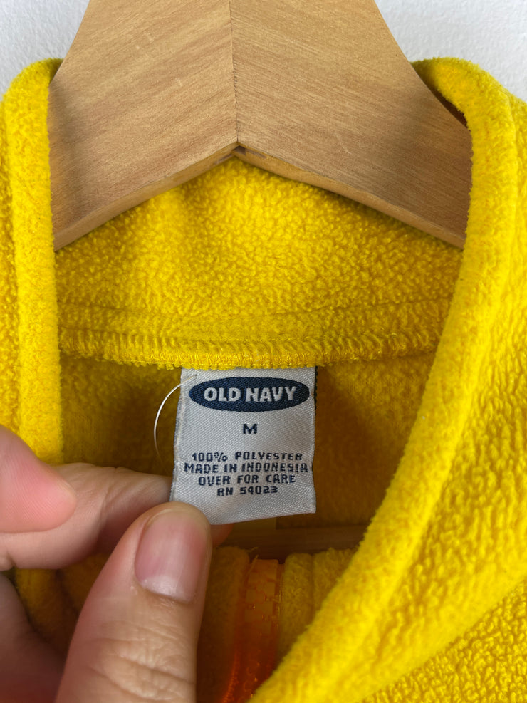 Vintage Old Navy Spellout Yellow & Navy Quarter Zip Fleece Sweater