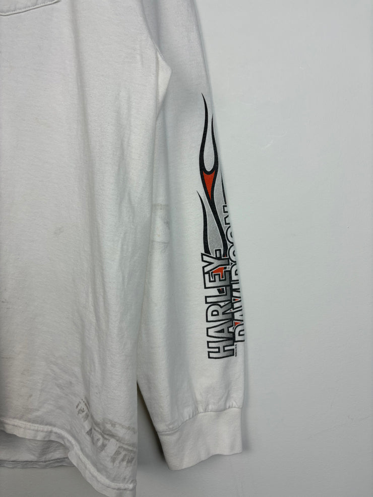 Vintage Harley Davidson Johnstown Flames White Long Sleeve