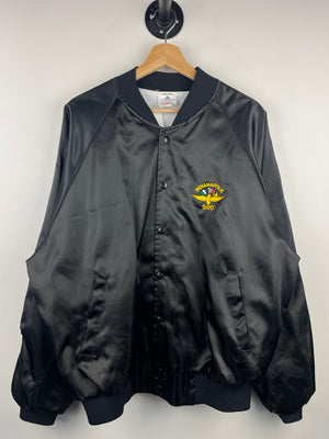 Vintage 90s Nascar Indianapolis 500 Black Satin Bomber Varsity Jacket