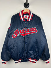 Vintage 90s MLB Starter Diamond Collection Cleveland Indians Navy Satin Varsity Jacket