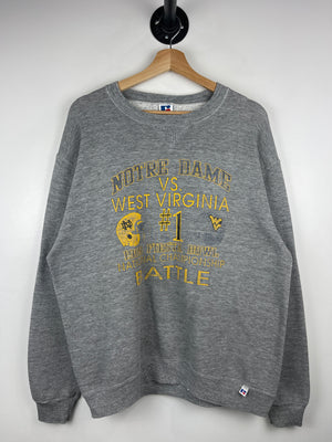 Vintage 80s Russell Athletic Notre Dame VS West Virginia Fiesta Bowl Grey Crewneck