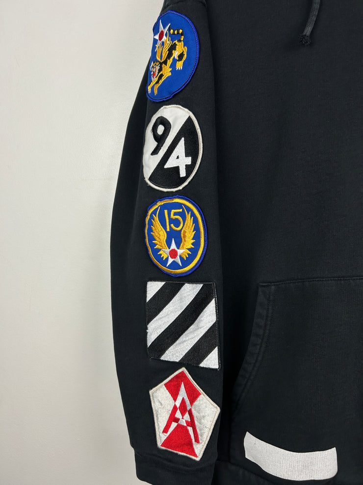 Off White Diagonal Patches Black Zip Up Hoodie