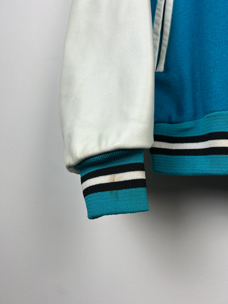 Vintage 80s NHL Shain San Jose Sharks Teal Leather Varsity Jacket