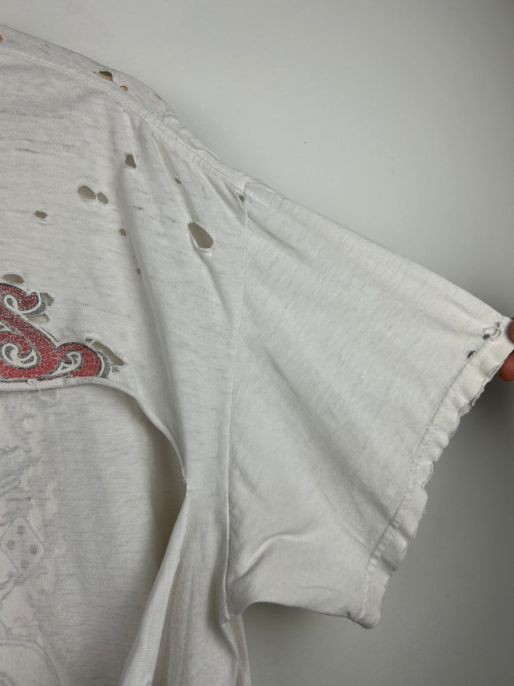 Vintage Sturgis Black Hills Rally Skull Thrashed White Tee