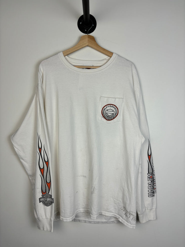 Vintage Harley Davidson Johnstown Flames White Long Sleeve