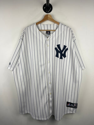 Vintage MLB Majestic New York Yankees White Pin Stripe Baseball Jersey
