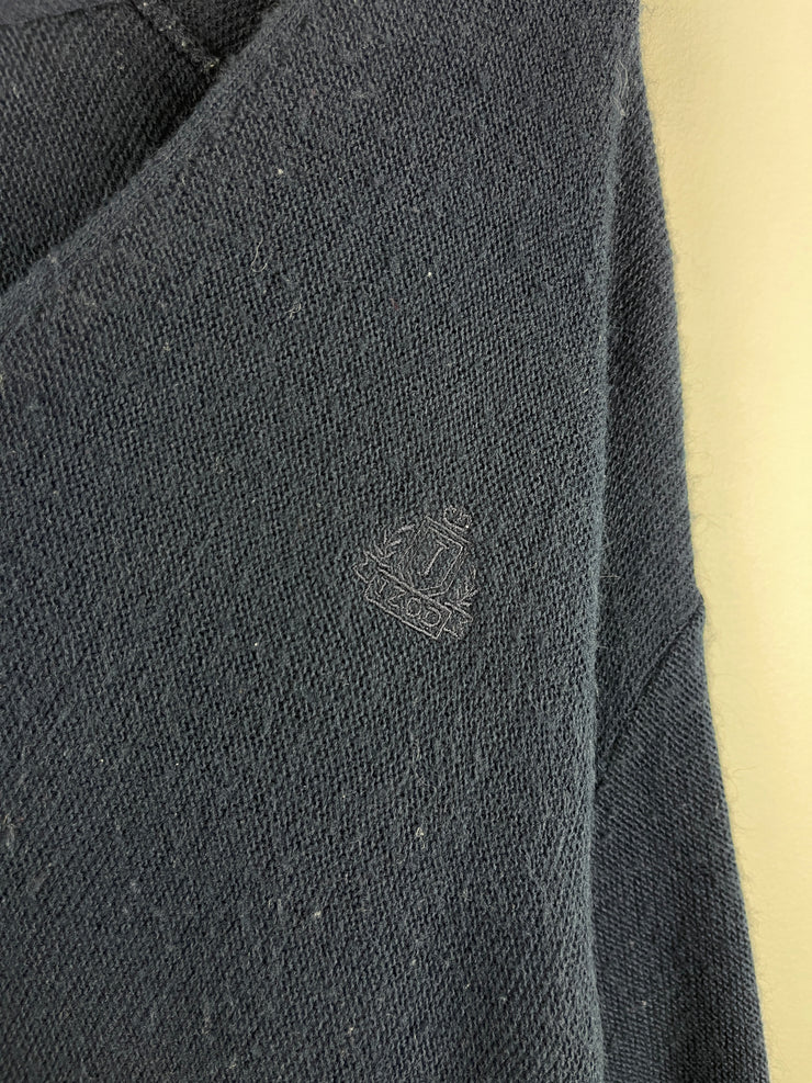 Vintage 90s Izod Embroidered Navy Wool Knit Cardigan Sweater