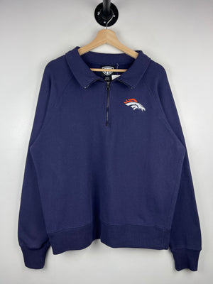 Vintage NFL Denver Broncos Embroidered Navy Quarter Zip Sweater