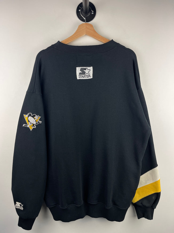 Vintage 90s NHL Starter Pittsburgh Penguins Embroidered Black Crewneck