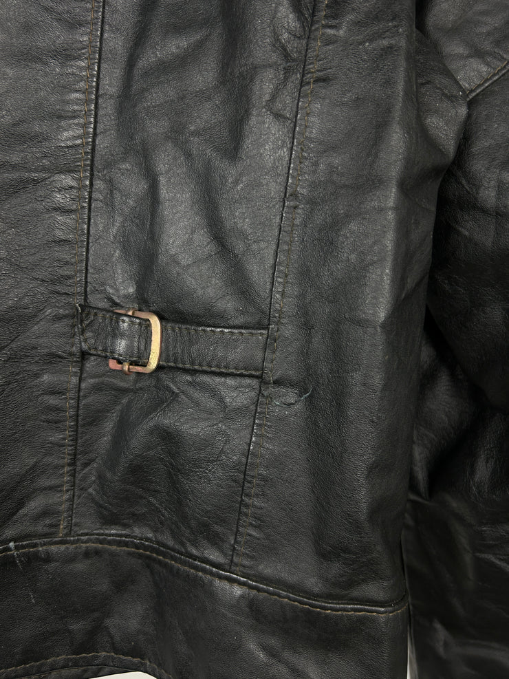 Vintage 80s Sears The Leather Shop Dark Brown Cropped Leather Jacket