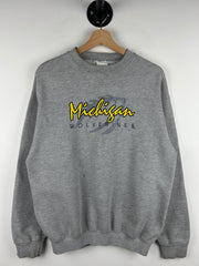Vintage 90s Michigan Wolverines Football Embroidered Grey Crewneck