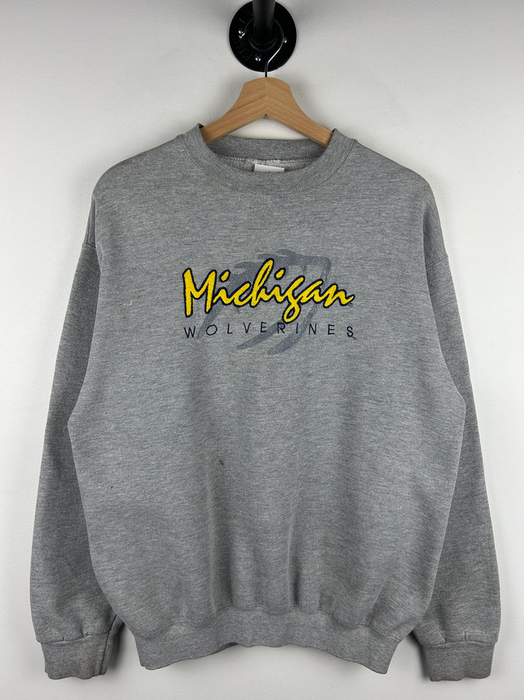 Vintage 90s Michigan Wolverines Football Embroidered Grey Crewneck