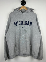 Vintage Nike Michigan Embroidered Thrashed Grey Hoodie