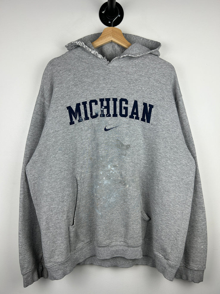Vintage Nike Michigan Embroidered Thrashed Grey Hoodie