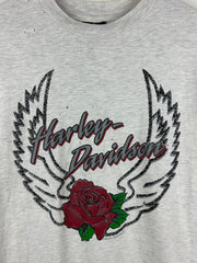 Vintage 90s Harley Davidson Rose Flower Maine Grey Tee