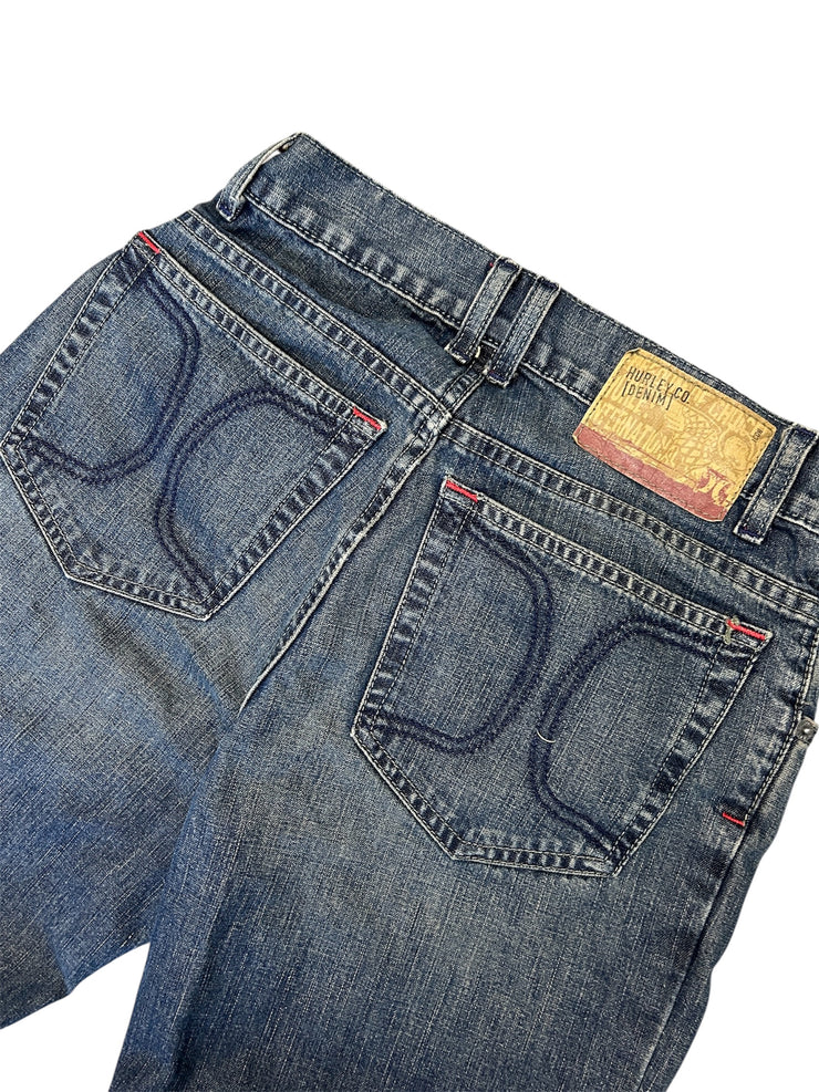 Vintage Y2K Hurley Embroided Dark Wash Blue Denim Jeans