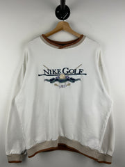 Vintage 90s Nike Golf Embroidered White & Brown Crewneck