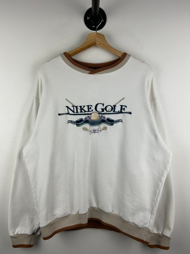 Vintage 90s Nike Golf Embroidered White & Brown Crewneck