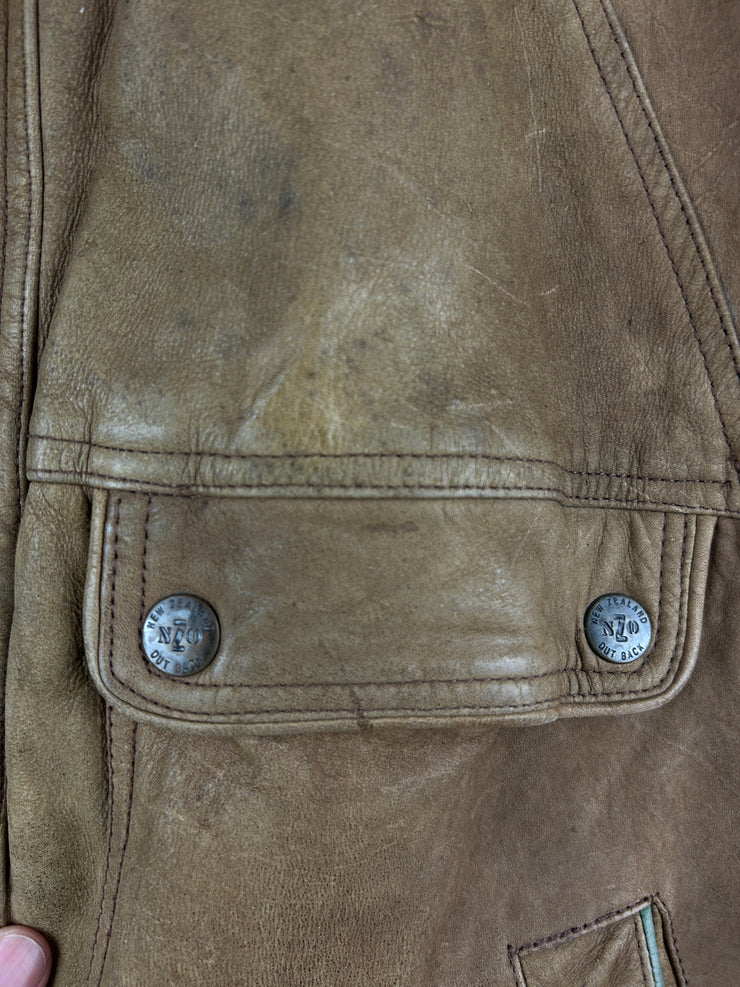 Vintage 90s Outback Faded Brown Leather Bomber Jacket