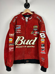 Vintage 90s Nascar Jeff Hamilton Budweiser Dale Earnhardt Jr. Suede Racing Red Jacket