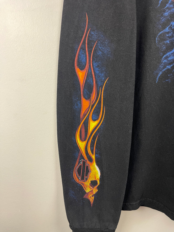 Vintage Harley Davidson Flames Skull California Black Long Sleeve