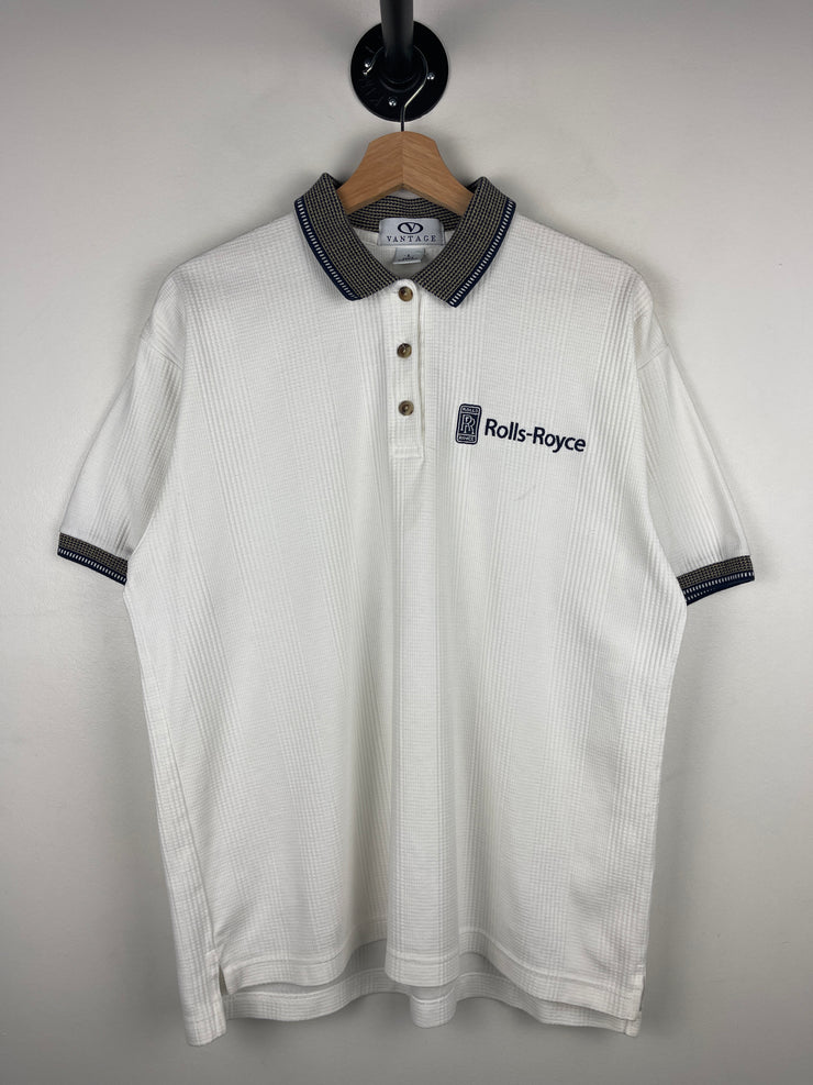 Vintage 90s Rolls Royce White Polo Shirt