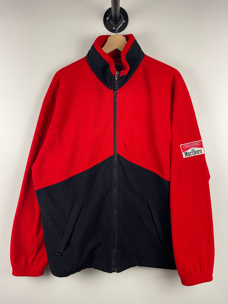 Vintage 90s Marlboro Patch Red & Black Zip Up Fleece Sweater