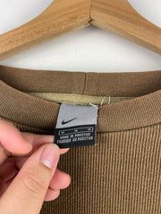 Vintage Nike Spellout Swoosh Embroidered Ribbed Brown Crewneck