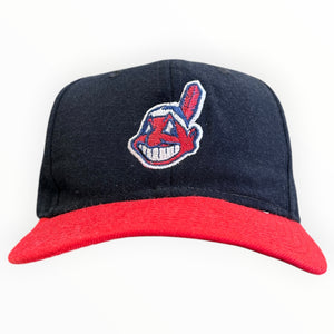 Vintage 90s MLB Twins Enterprise Cleveland Indians Plain Logo Navy Snapback Hat