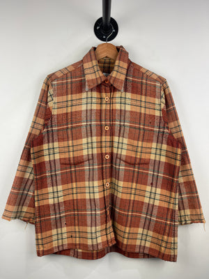 Vintage 70s Plaid Orange Button Up Flannel Long Sleeve Shirt