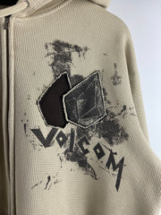 Vintage Y2K Volcom Skateboards Cream Thermal Zip Up Hoodie
