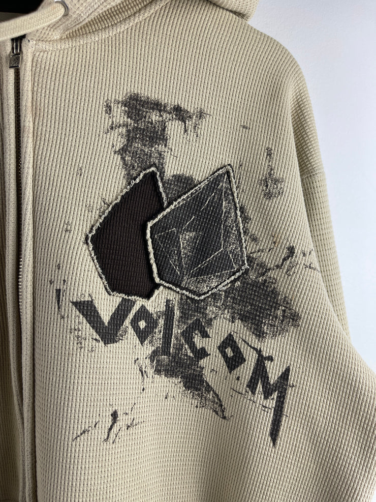 Vintage Y2K Volcom Skateboards Cream Thermal Zip Up Hoodie