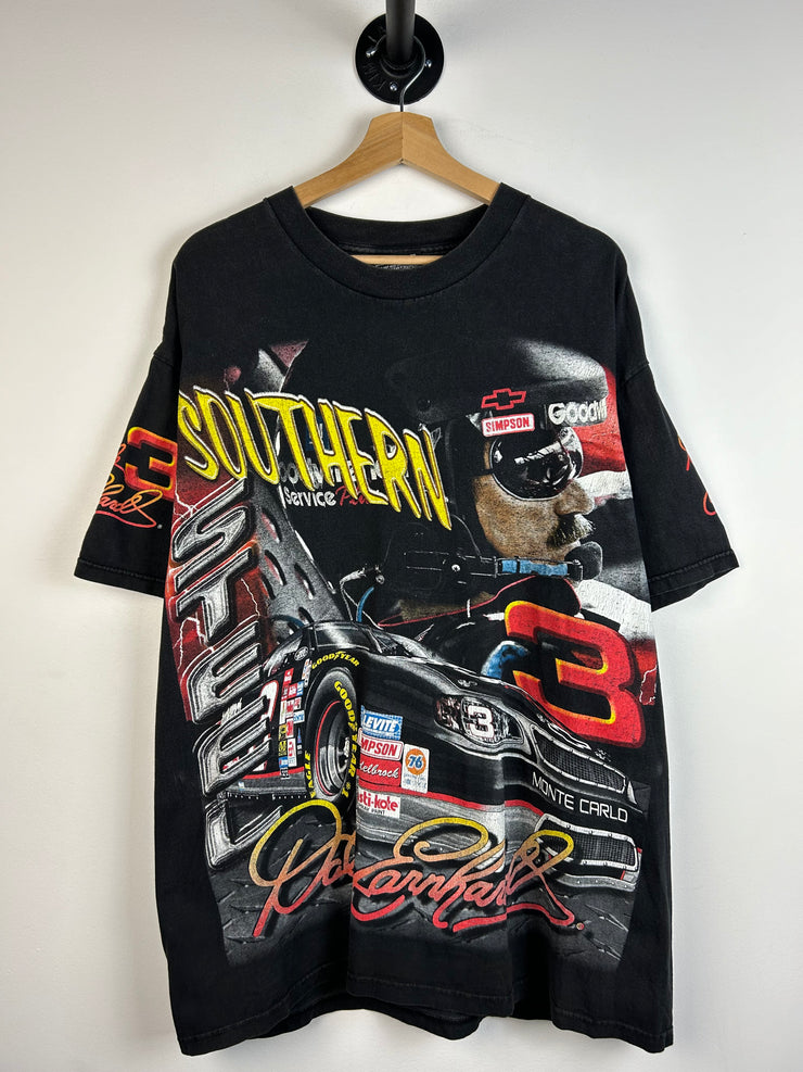 Vintage 2000 Nascar Dale Earnhardt Southern All Over Print Black Tee