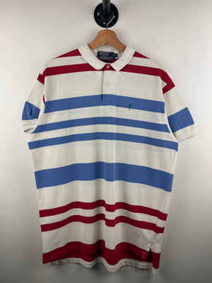 Vintage 90s Polo Ralph Lauren Striped White & Blue Polo Shirt